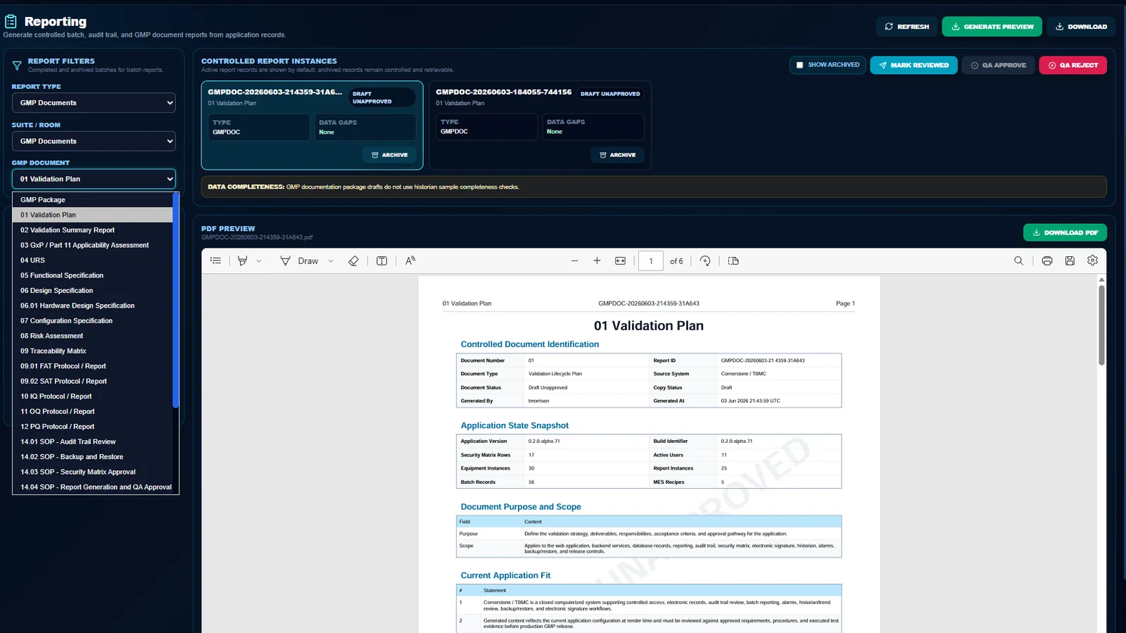 Controlled report preview