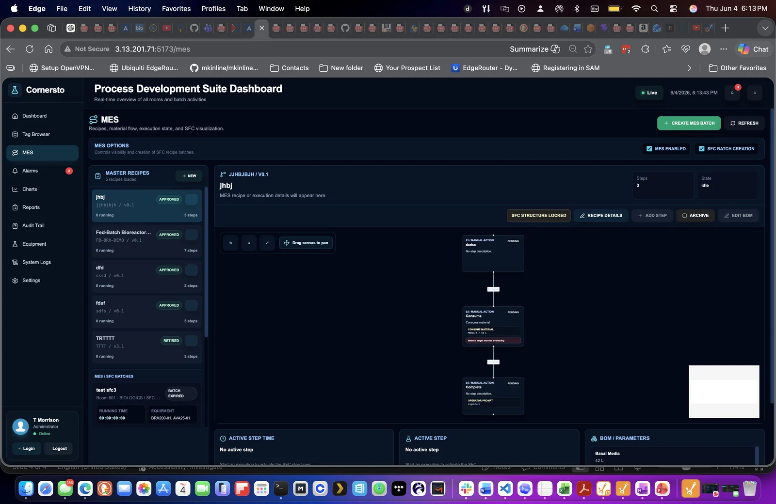 MES/SFC recipe workflow screen